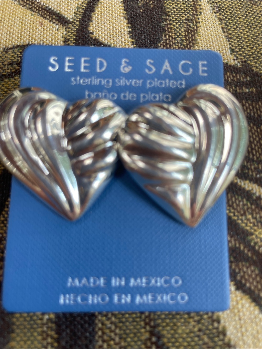 Seed & Sage large silver heart earrings. Nwt